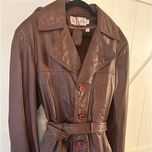 Jean Pierre Paris, vintage, genuine, leather Cognac colored women's trenchcoat